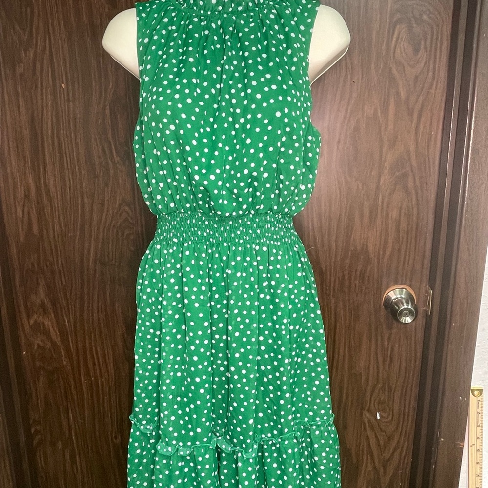 Elegant Green Polka Dot Midi Dress